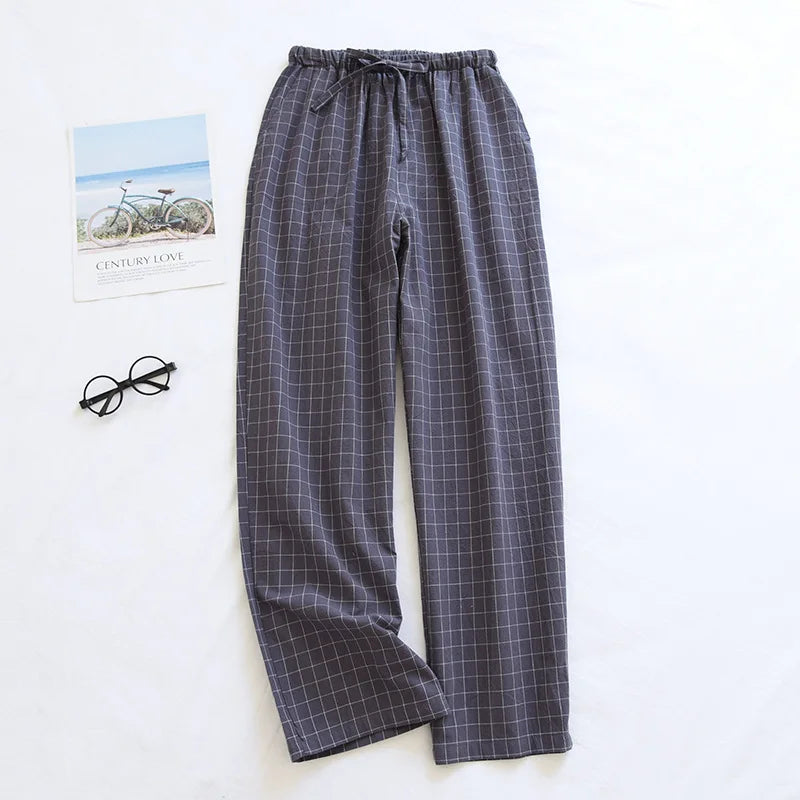 Men Pajama Pants Plaid Design Cotton Pajamas Long Trouser for Spring and Summer Thin Style Loose-Fitting Plus Size Men Pants