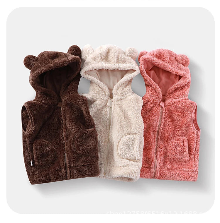 Ircomll Children's vest winter Fall Bape Plush Hooded Bear Outerwear For Girls Boys Children Coat Baby Top Waistcoat Girl Outfit