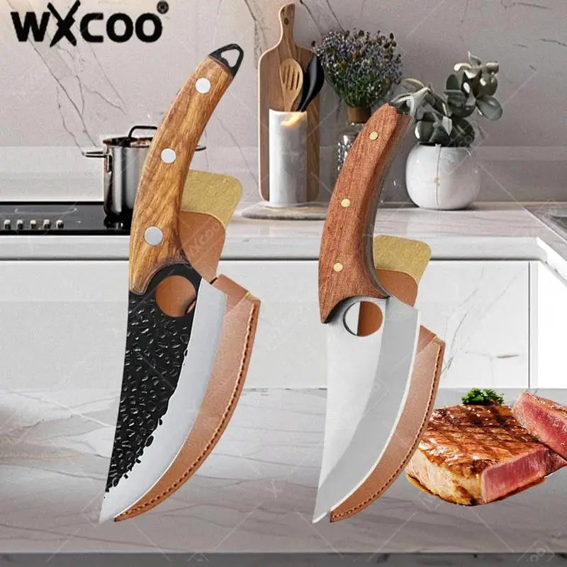 WXCOO Stainless Steel Meat Cleaver Knife Kitchen Sharp Boning Household Fruit Paring BBQ Knife Wooden Handle Kitchen Supplies