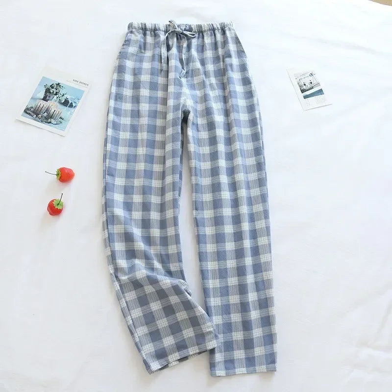 Men Pajama Pants Plaid Design Cotton Pajamas Long Trouser for Spring and Summer Thin Style Loose-Fitting Plus Size Men Pants