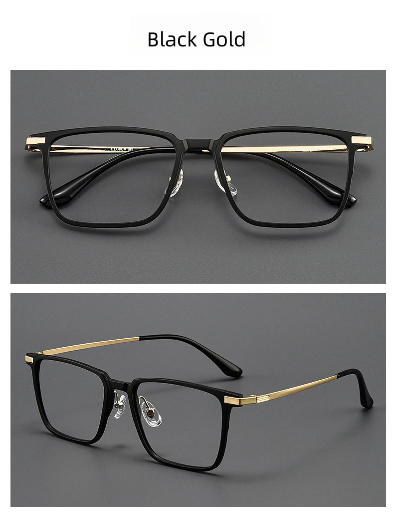 FIRADA Fashion Comfortable Eyeglasses Retro Square Titanium Eyewear Plus Size Prescription Glasses Frame For Men Women 93006-C