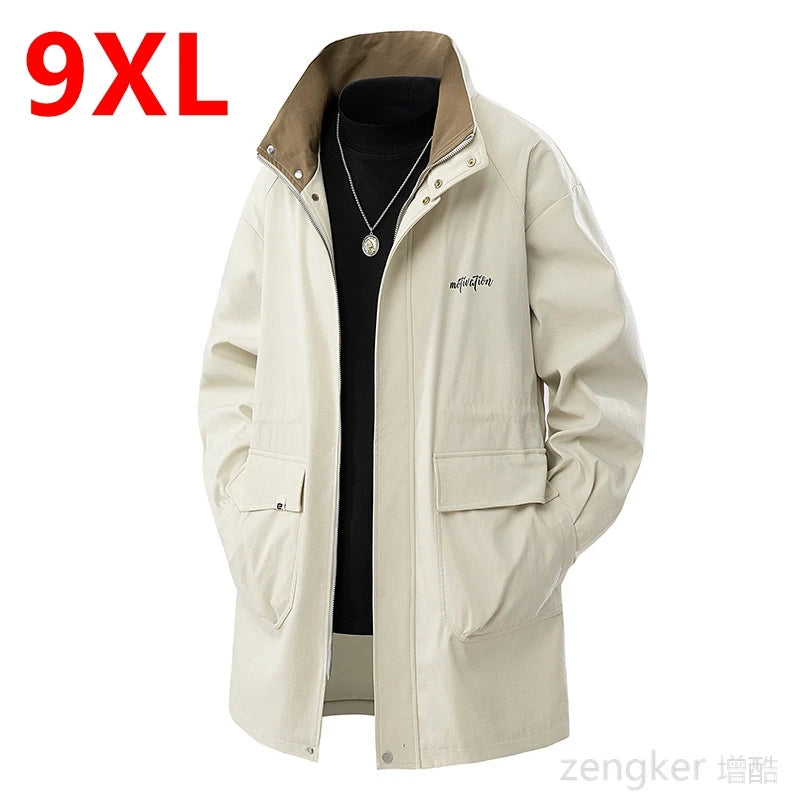 Big size Trench large size men long section spring and autumn casual jacket loose  plus size coat 7XL 8XL 9XL