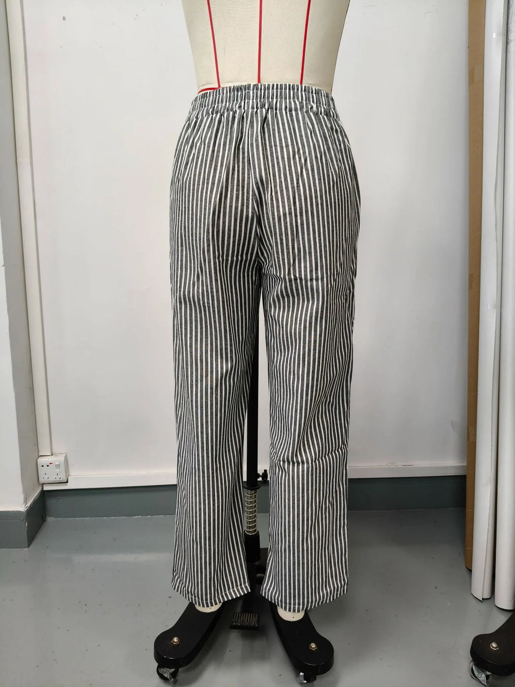 European and American Cross border Women's Summer New Fashionable Loose Stripe Printed Elastic Waist Drawstring Casual Pants