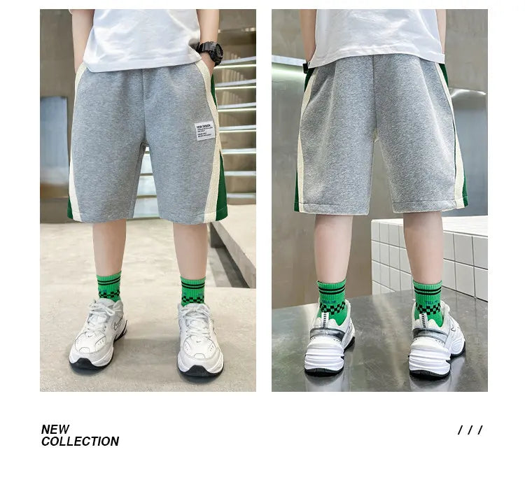 New Summer Baby Boys Fashion Design Shorts Black Grey Cotton Kids Beach Shorts Sport Children Clothes Casual Pants 5-14Years Old