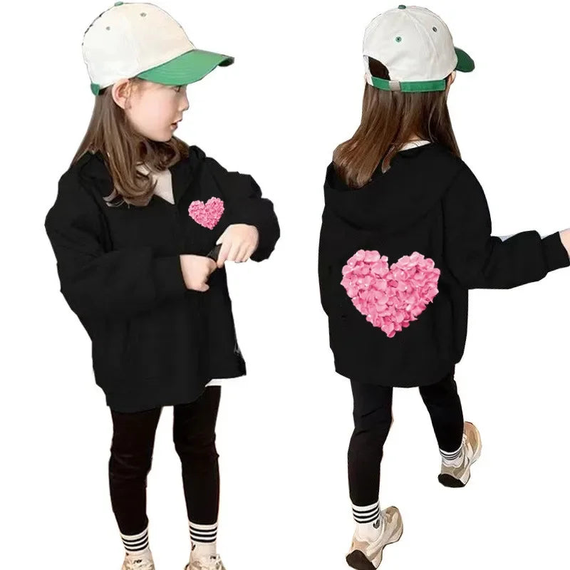 2025 Spring Autumn Baby Girls Cute Flower Heart Hooded Sweatshirt Children Zipper Jacket Coats Kids Zip-up Hoodies AXCH1