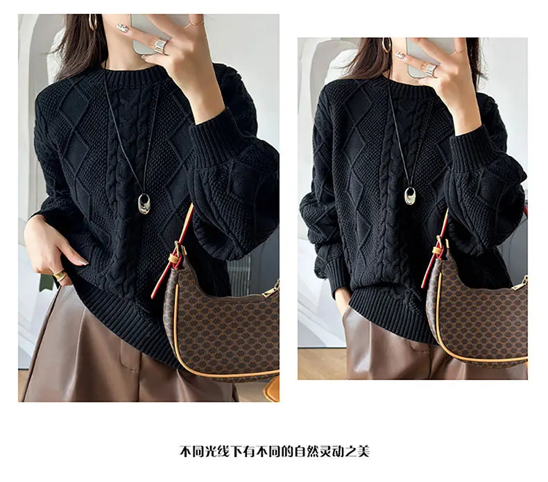 YTFidio 100% Cotton Women O-neck Thickened Twisted Flower Pullover Sweater Luxury Designer Clothing Plus Size 400