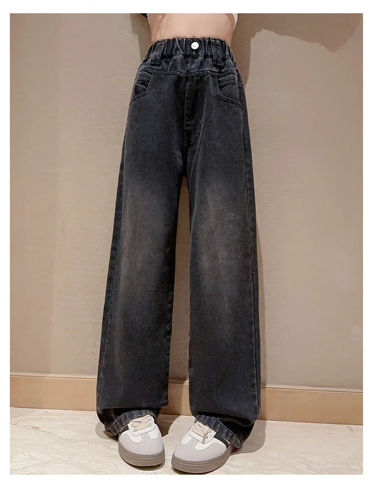 Children Winter Insulated Jeans for Girl Warm and Thick Thermal Denim Pants Teen Kids Fashion Fleece-Lined Street Trousers