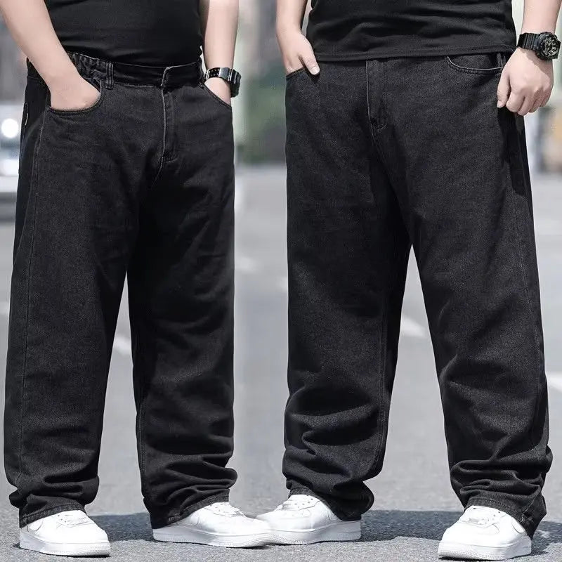 Men's Plus Size Jeans Elastic Waistband 30-48inch Stretch Denim Pants Straight Leg Breathable Loose Fit Streetwear Casual Wear