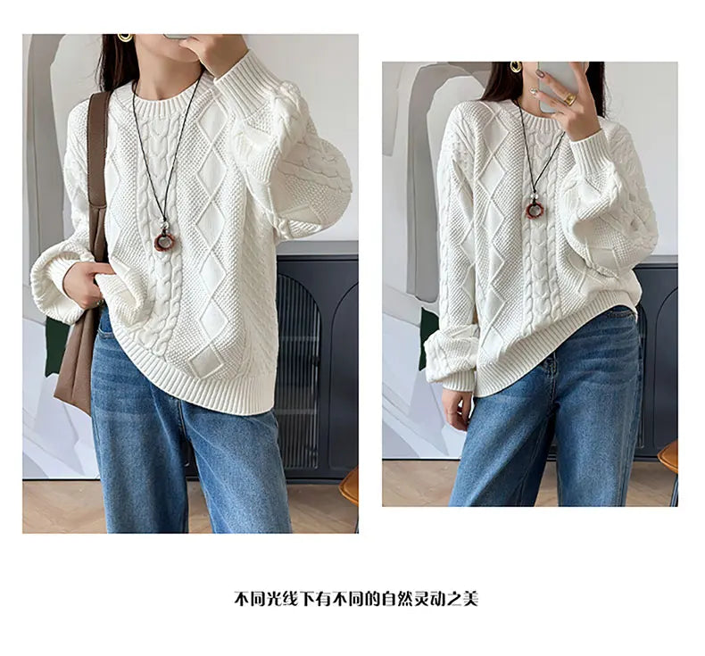 YTFidio 100% Cotton Women O-neck Thickened Twisted Flower Pullover Sweater Luxury Designer Clothing Plus Size 400