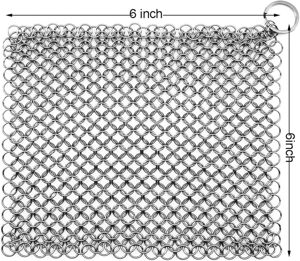 316 Stainless Steel Cast Iron Cleaner, Chainmail Scrubber, Skillet Grill Scraper with Hanging Ring Anti-Rust Made