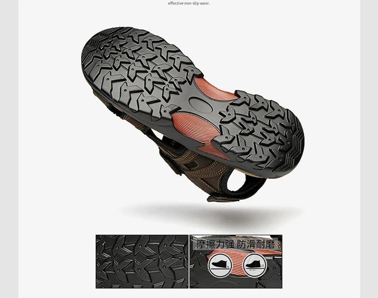 COW LEATHER Men's Sandals Outdoor Beach Sports Shoes Genuine Leather Roman Sandals Lightweight Open Toe Sandals Plus Size 38-48