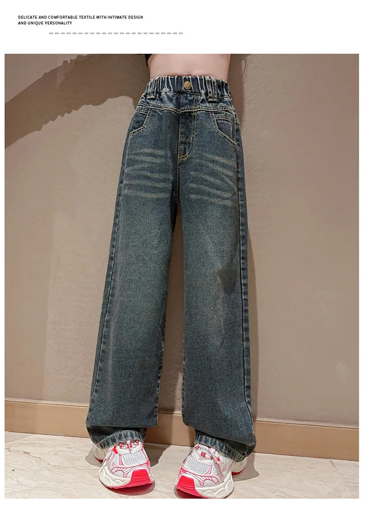 Children Winter Insulated Jeans for Girl Warm and Thick Thermal Denim Pants Teen Kids Fashion Fleece-Lined Street Trousers