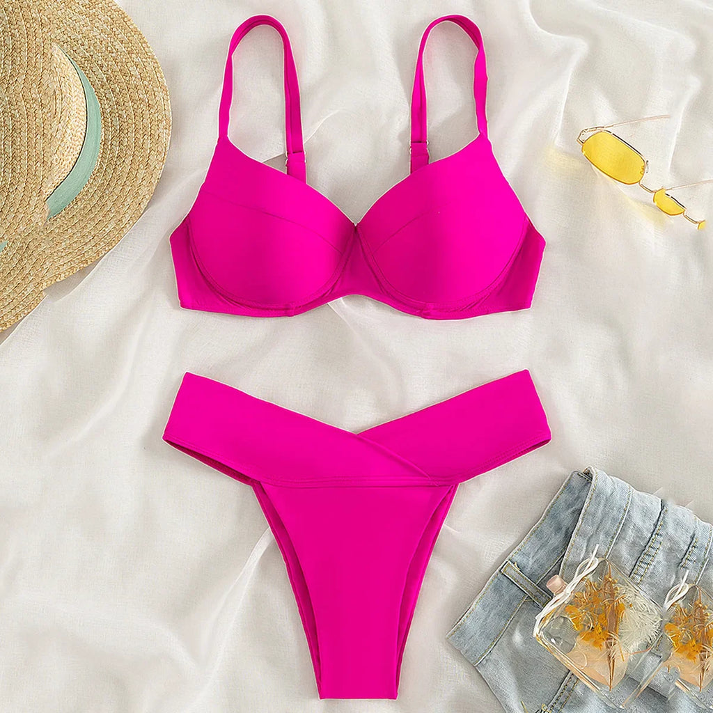 Blue High Waisted Push Up Bikinis Sets Sexy Swimsuit Women 2025 Swimwear Bathing Suit Underwired Swimming Wear Bikini Mujer