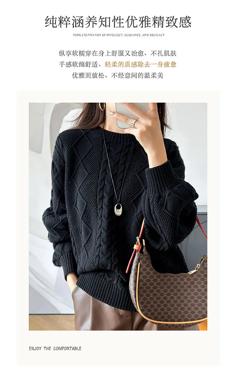 YTFidio 100% Cotton Women O-neck Thickened Twisted Flower Pullover Sweater Luxury Designer Clothing Plus Size 400