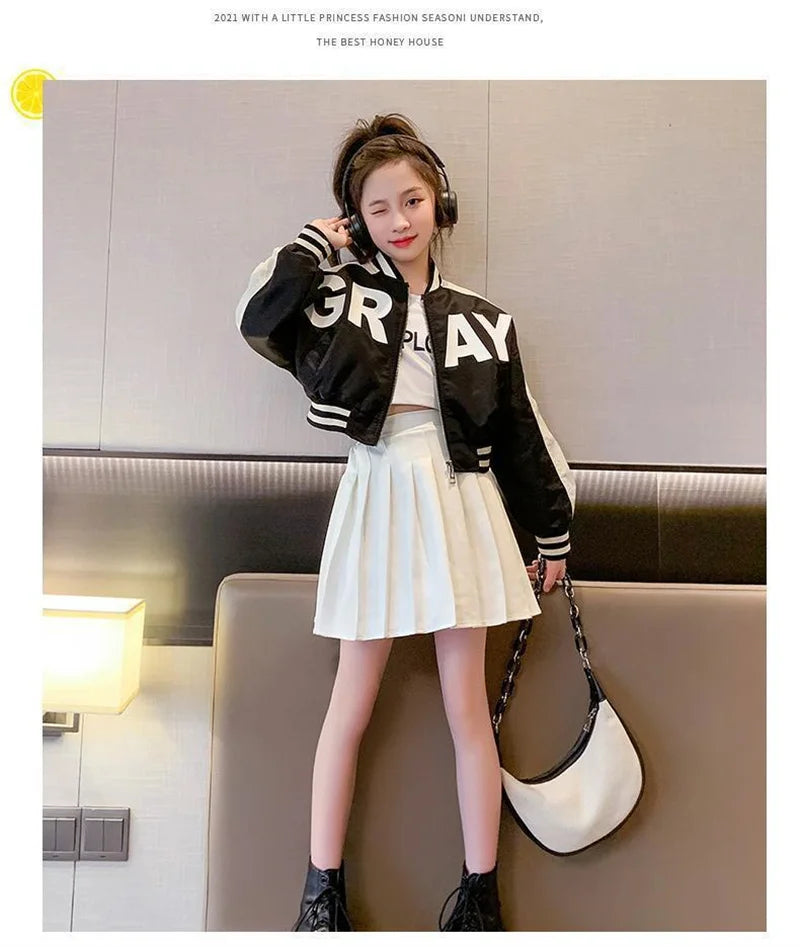 Girls Fashion Jacket 2024 New Teen Spring Autumn Coats Kids Letter Zipper Trends Windbreaker 4-14 Years Children Casual Clothing
