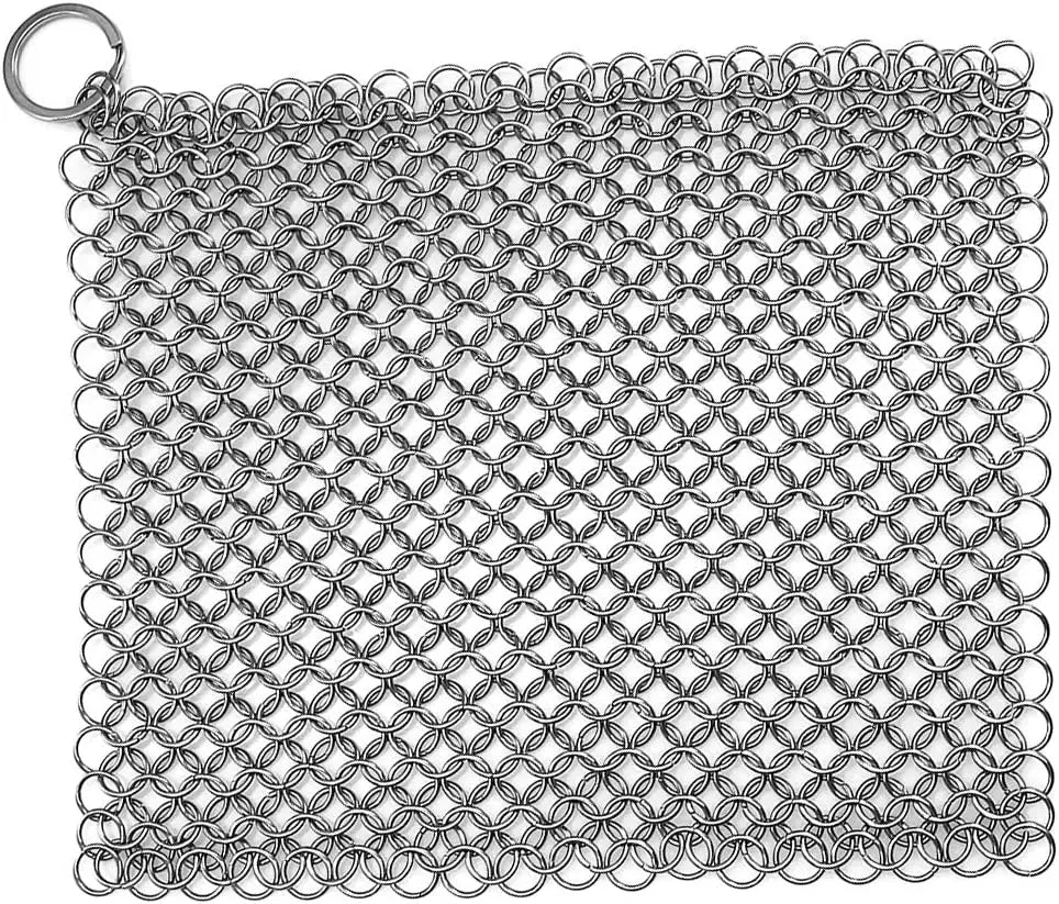 316 Stainless Steel Cast Iron Cleaner, Chainmail Scrubber, Skillet Grill Scraper with Hanging Ring Anti-Rust Made