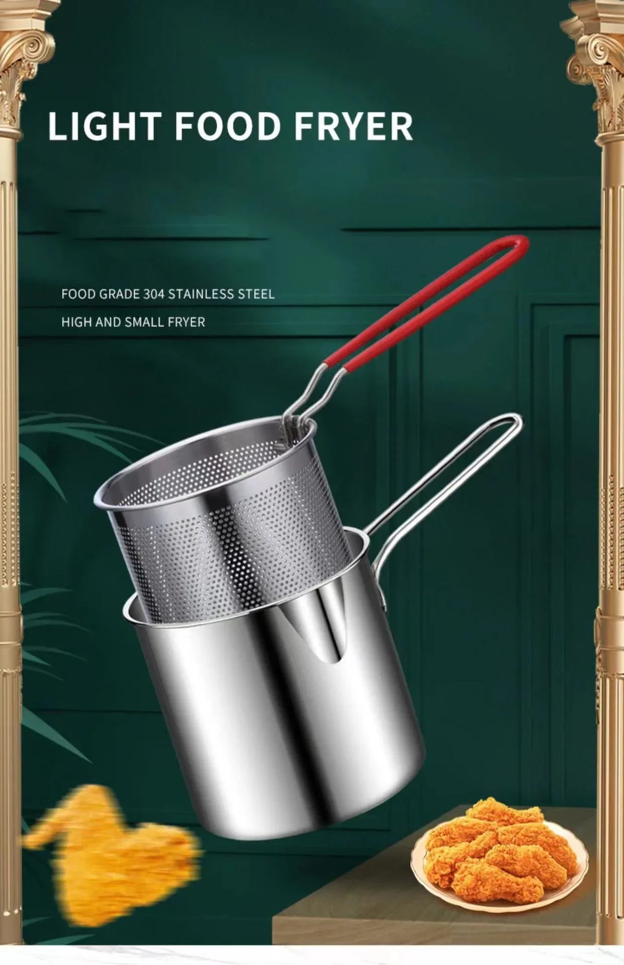 304 Stainless Steel Deep Fryer with Frying Basket Multifunction Small Pot Kitchen Specific Frying Chicken and Other Cooking Tool