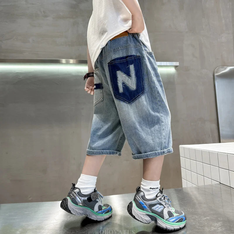 Boys Denim Shorts New Summer Children Capri Pants High Quality Boys Clothes Mid-Calf Short Jeans Kids Casual Bottoms 5 7 9 11 13