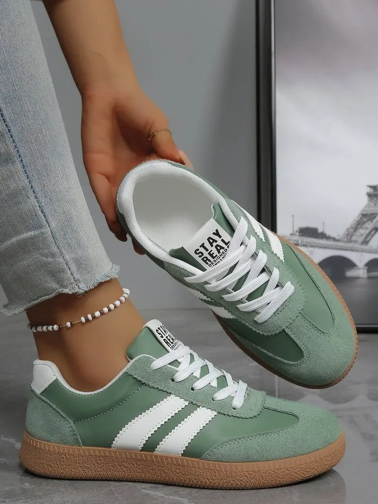Lightweight Comfortable Sneakers for Women Fashion Striped Lace Up Sports Shoes Woman Casual Breathable Green Sneakers Plus Size