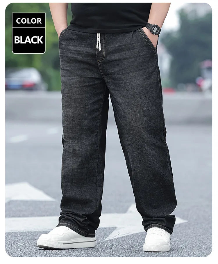 8XL Oversize Jeans Men Autumn Fashion Streetwear Pant Plus Size Cargo Jeans Soft Cotton Loose Baggy Casual Jeans For Dad Husband