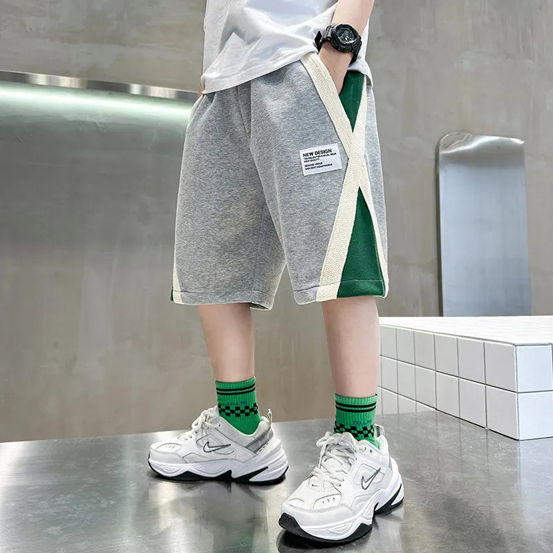 New Summer Baby Boys Fashion Design Shorts Black Grey Cotton Kids Beach Shorts Sport Children Clothes Casual Pants 5-14Years Old