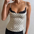 Women Polka Dot  Lace Trim Cami Top Sexy Backless  Sleeveless Slim Fitted Camisole Top Vintage Y2k Streewear