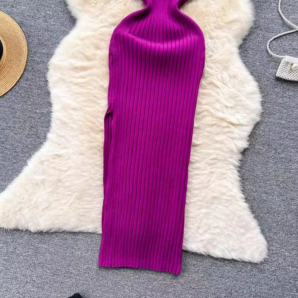 Women V Neck Solid Ribben Knitted Dresses Casual All Match Slimple Sexy Package Hips Bodycon Dress Elegant Vestidos Streetwear