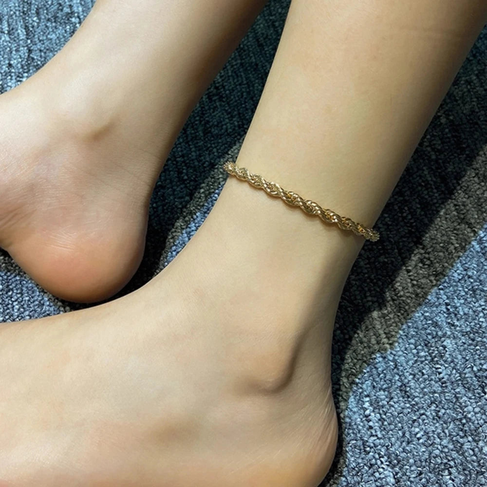 SUNIBI 316L Stainless Steel Link Anklet for Women Gold Color 4MM Classic Chain Foot Anklet Accessorie Wholesale Dropshipping