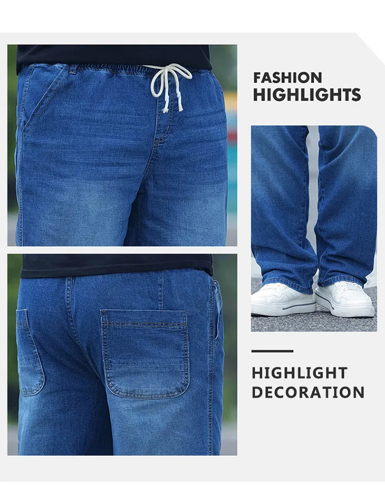 8XL Oversize Jeans Men Autumn Fashion Streetwear Pant Plus Size Cargo Jeans Soft Cotton Loose Baggy Casual Jeans For Dad Husband