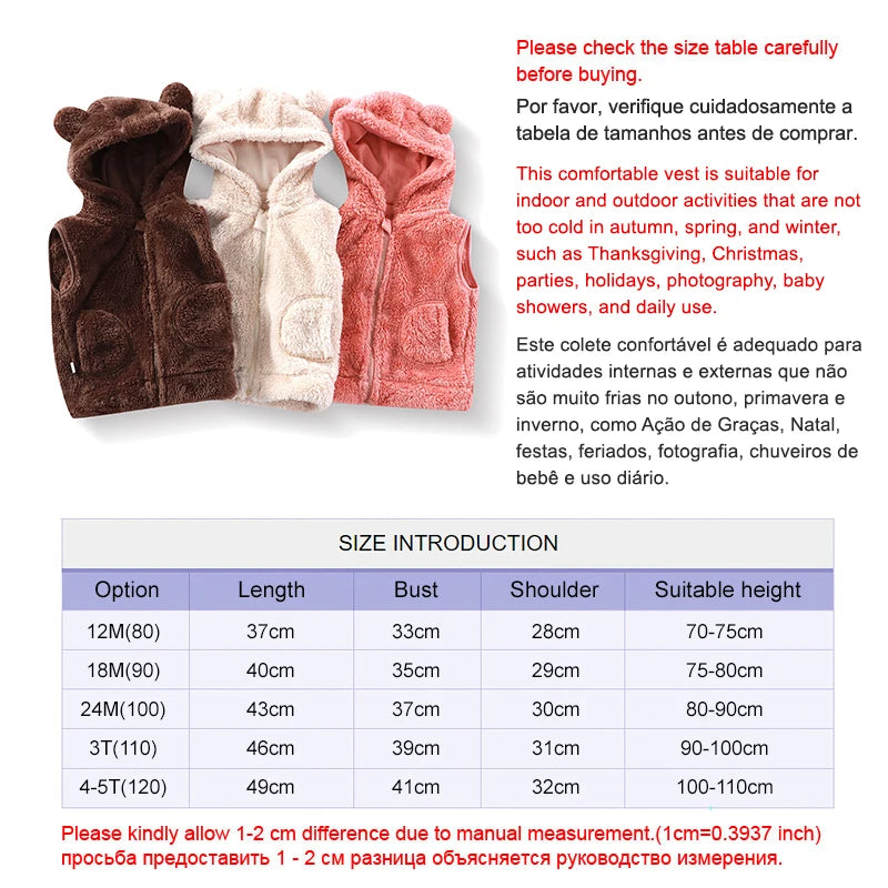 Ircomll Children's vest winter Fall Bape Plush Hooded Bear Outerwear For Girls Boys Children Coat Baby Top Waistcoat Girl Outfit