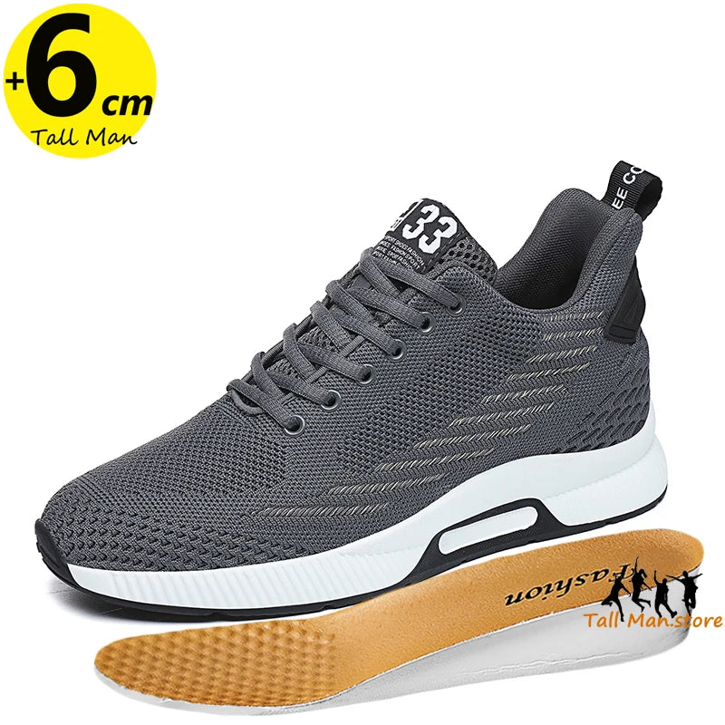 Sneakers Men Height Increase Insoles 6cm Elevator Shoes Chunky Taller Heel Lift Plus Size 37-46