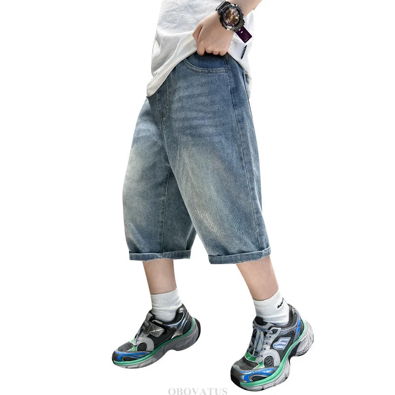 Boys Denim Shorts New Summer Children Capri Pants High Quality Boys Clothes Mid-Calf Short Jeans Kids Casual Bottoms 5 7 9 11 13