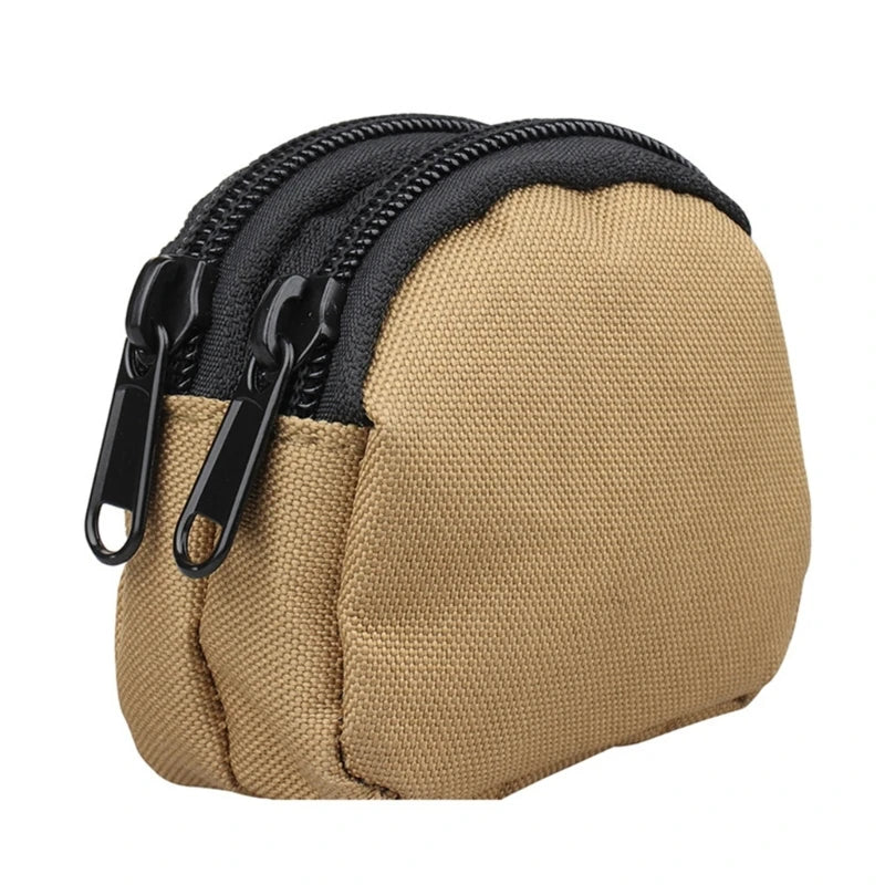 Nylon Double Zipper Pocket Coin Purse Men Tactical Molle Pouch Lightweight Outdoor Small Card Holder Keys Storage Belt Waist Bag