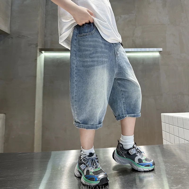 Boys Denim Shorts New Summer Children Capri Pants High Quality Boys Clothes Mid-Calf Short Jeans Kids Casual Bottoms 5 7 9 11 13