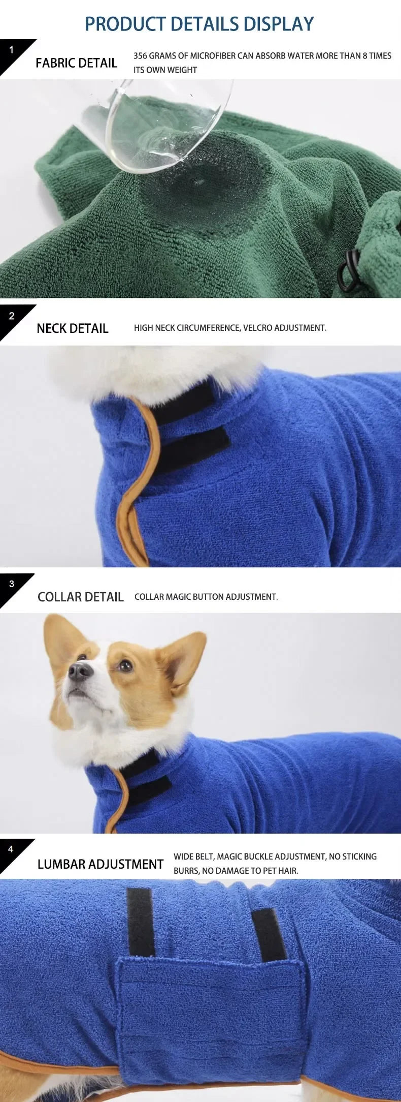 Absorbent Pet Bathrobe Quick Drying Dog Towel for Large & Small Dogs Cat Bathrobe Clean Pet Supplies