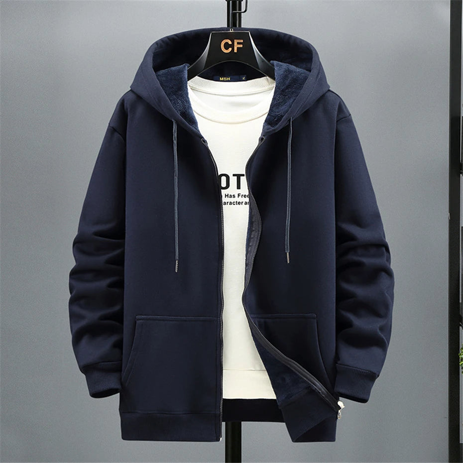 Plus Size 10XL 12XL Hoodie Men Autumn Winter Fleece Hoodies Solid Color Jacket Hoodies Big Size 12XL Blue Black Red Grey