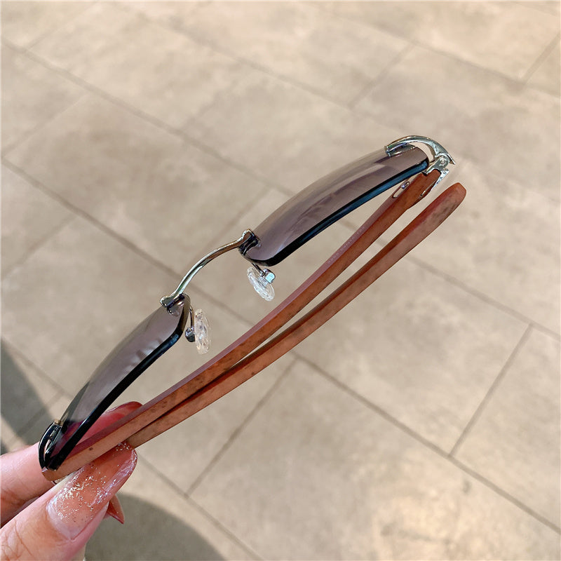KAMMPT Rimless Sunglasses For Men Women Wooden Pattern Luxury Brand Retro Sun Glasses Fashion Shades UV400 Travel Outdoor