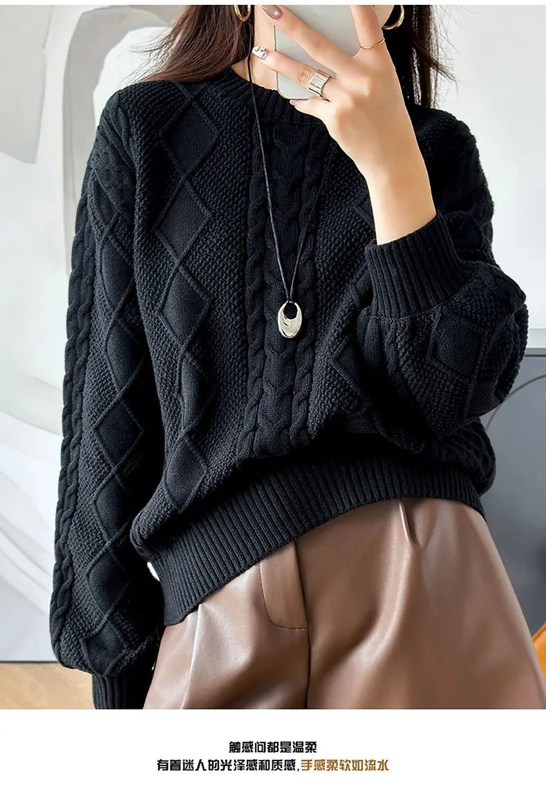 YTFidio 100% Cotton Women O-neck Thickened Twisted Flower Pullover Sweater Luxury Designer Clothing Plus Size 400