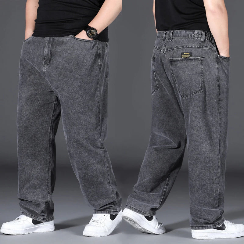 Men's Plus Size Jeans Elastic Waistband 30-48inch Stretch Denim Pants Straight Leg Breathable Loose Fit Streetwear Casual Wear