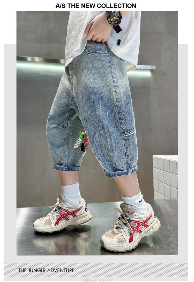 Boys Denim Shorts New Summer Children Capri Pants High Quality Boys Clothes Mid-Calf Short Jeans Kids Casual Bottoms 5 7 9 11 13
