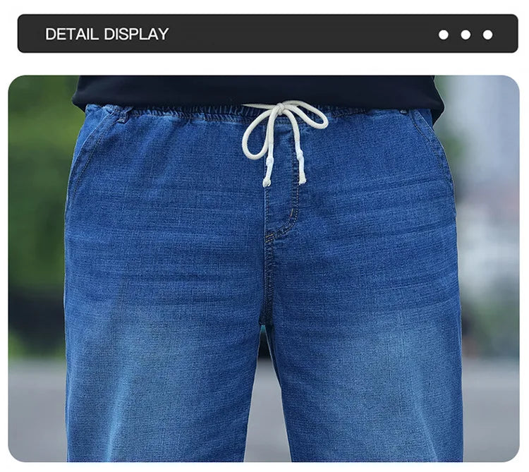 8XL Oversize Jeans Men Autumn Fashion Streetwear Pant Plus Size Cargo Jeans Soft Cotton Loose Baggy Casual Jeans For Dad Husband