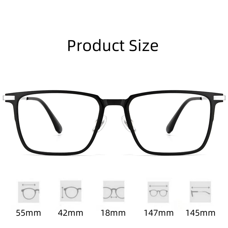 FIRADA Fashion Comfortable Eyeglasses Retro Square Titanium Eyewear Plus Size Prescription Glasses Frame For Men Women 93006-C