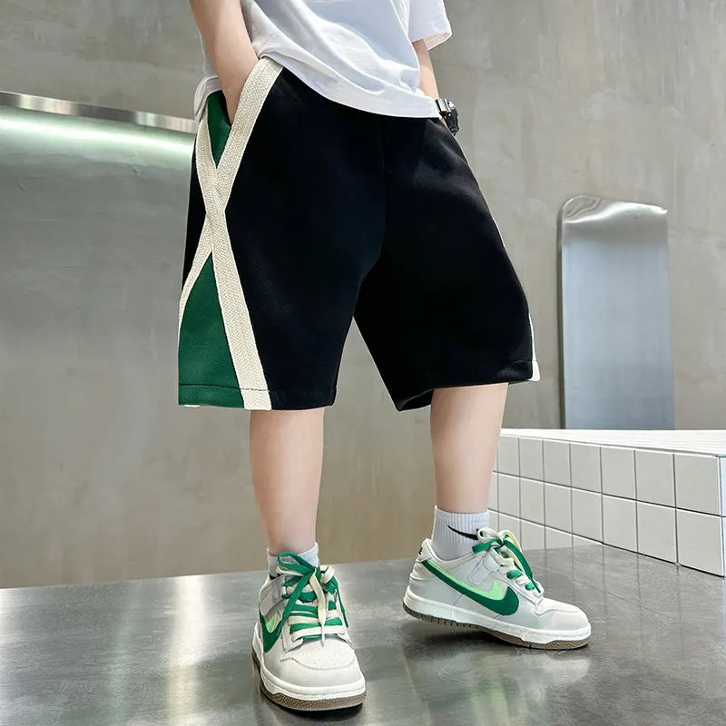 New Summer Baby Boys Fashion Design Shorts Black Grey Cotton Kids Beach Shorts Sport Children Clothes Casual Pants 5-14Years Old