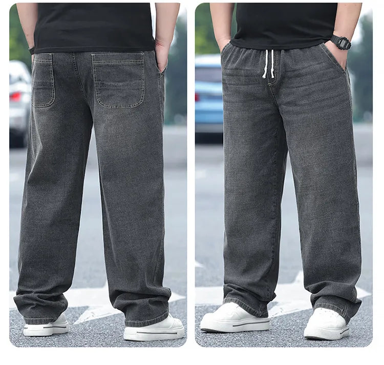 8XL Oversize Jeans Men Autumn Fashion Streetwear Pant Plus Size Cargo Jeans Soft Cotton Loose Baggy Casual Jeans For Dad Husband