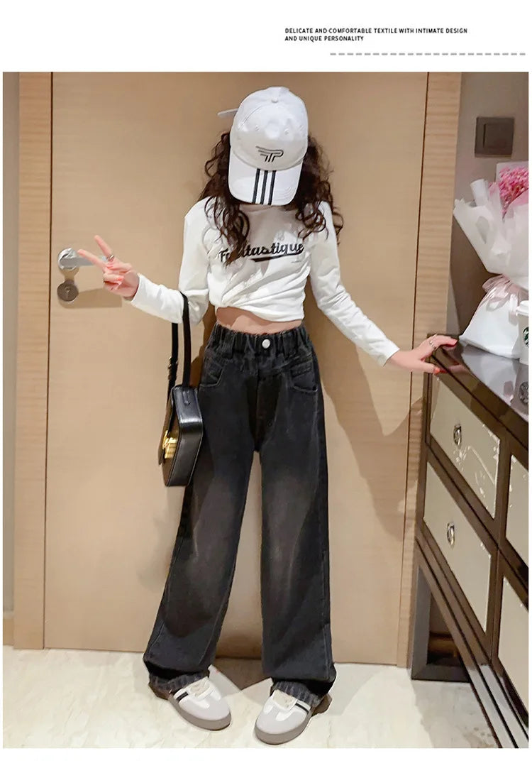 Children Winter Insulated Jeans for Girl Warm and Thick Thermal Denim Pants Teen Kids Fashion Fleece-Lined Street Trousers