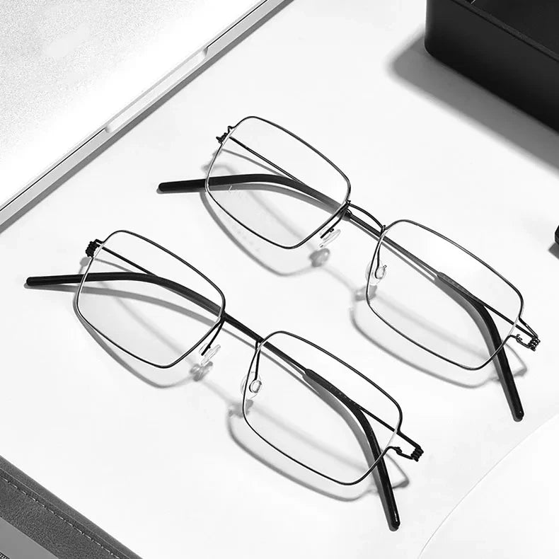 Men Business Reading Glasses Anti-Blue Light Titanium Alloy Frame Male Hyperopia Presbyopia Prescription Glasses